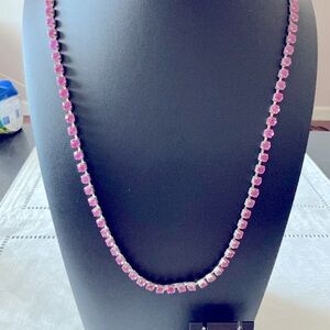 Pink Rhinestone Silver Tone Necklace and Earring Set